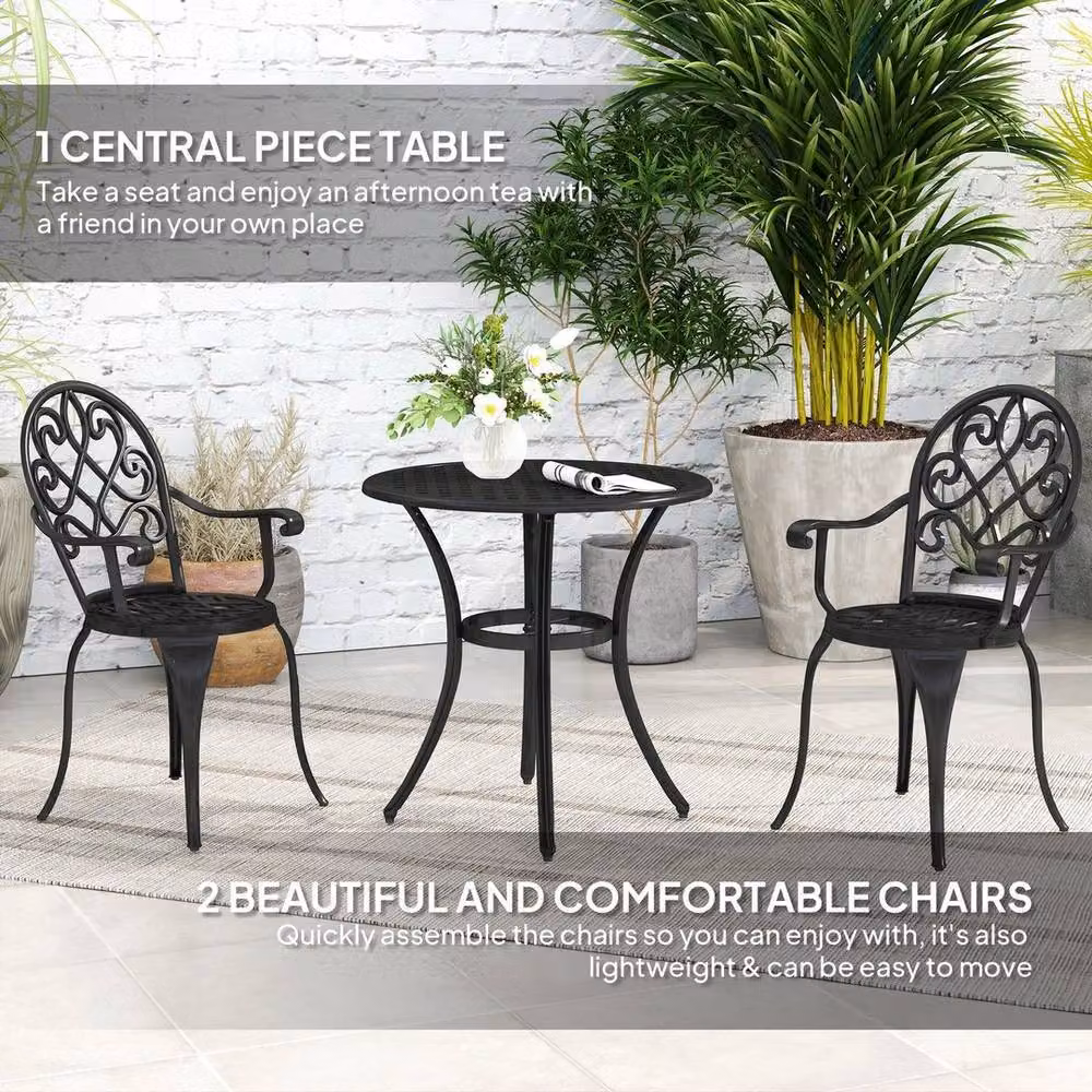 NESTLUNE 3-Piece Aluminium Garden Bistro Set in Matt Black – 5