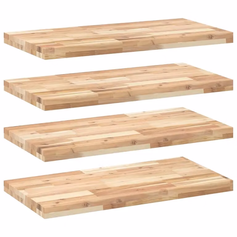 Berkfield Home Set of 4 Floating Shelves in Brown Untreated Solid Acacia Wood, W: 80 cm, D: 40 cm, H: 4 cm