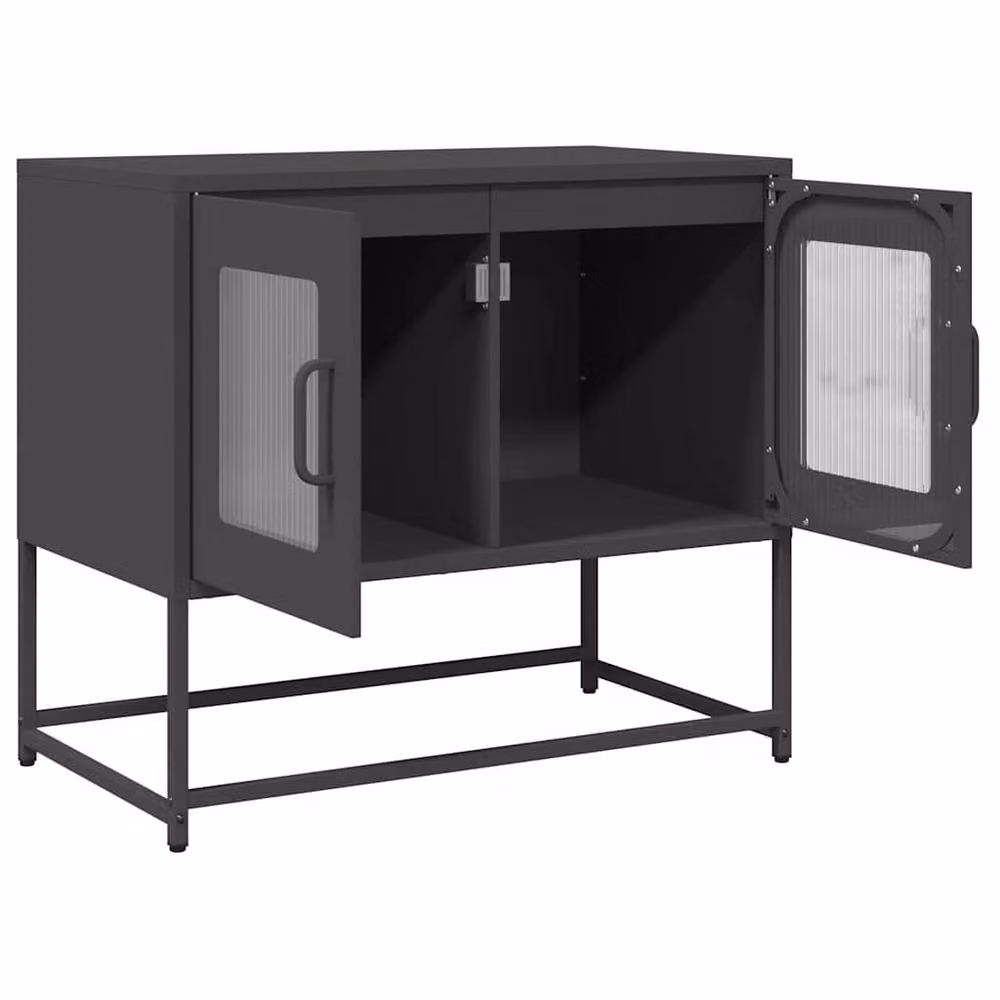 Berkfield Home Industrial Black Metal TV Cabinet with Glass Doors, W/D/H: 68 x 39 x 60.5 cm – 4