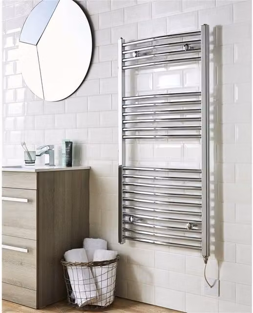 Clifton Chrome Electric Towel Rail in Silver, H 100 cm x W 50 cm