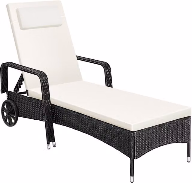 tectake Caspian 1 Seater Sun Lounger with Multicolour Weatherproof Cushion and Castors – 1