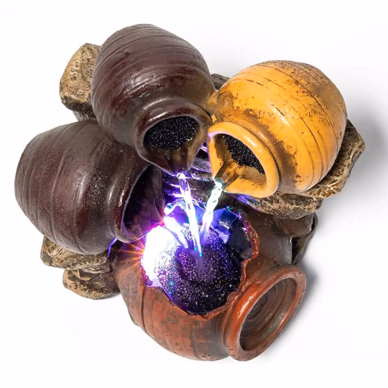 Primrose Grey Tabletop Triple Trickle Honey Pots Water Feature with LED Lights, Height: 27 cm – 7