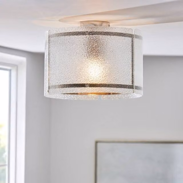 Pagazzi Traynor Round Flush Ceiling Light in Silver and Transparent Glass