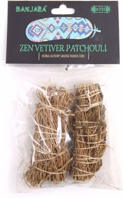 Banjara Handcrafted Vetiver and Patchouli Smudge Sticks, Woody and Earthy Herbs, Brown