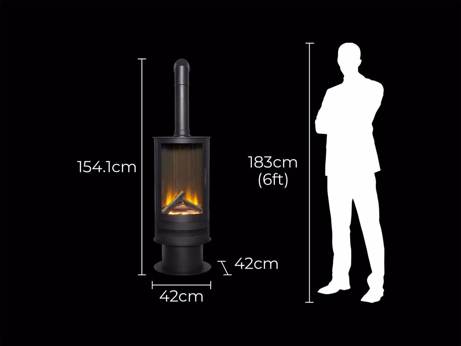 Acantha Fires & Fireplaces Orbit Cylinder Electric Stove in Black with Tall Angled Stove Pipe in Black – 4