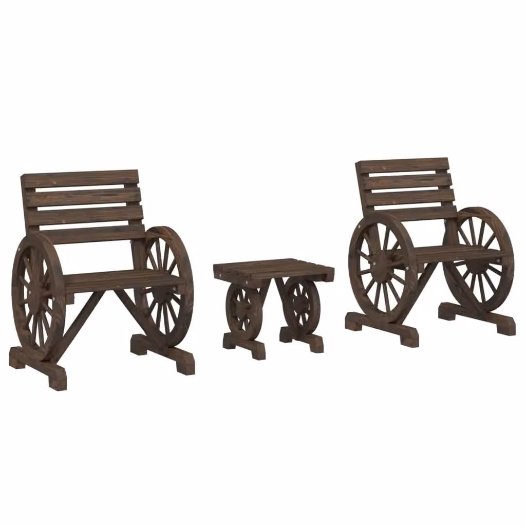 Berkfield Home 3 Piece Solid Wood Fir Garden Lounge Set in Brown – 2