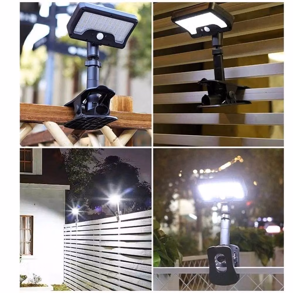 FLAVORA Black Clip-on Solar LED Outdoor Lights with 92 LEDs and Motion Sensor – 4