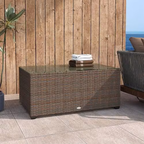 Outsunny Brown Rattan Outdoor Coffee Table with Glass Top, W/D/H: 90 x 50 x 38 cm – 6