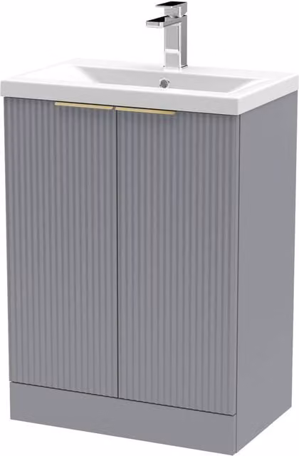 Balterley Fluted Front 2 Soft Close Door Vanity Basin Unit, Satin Grey, W: 60 cm – 1