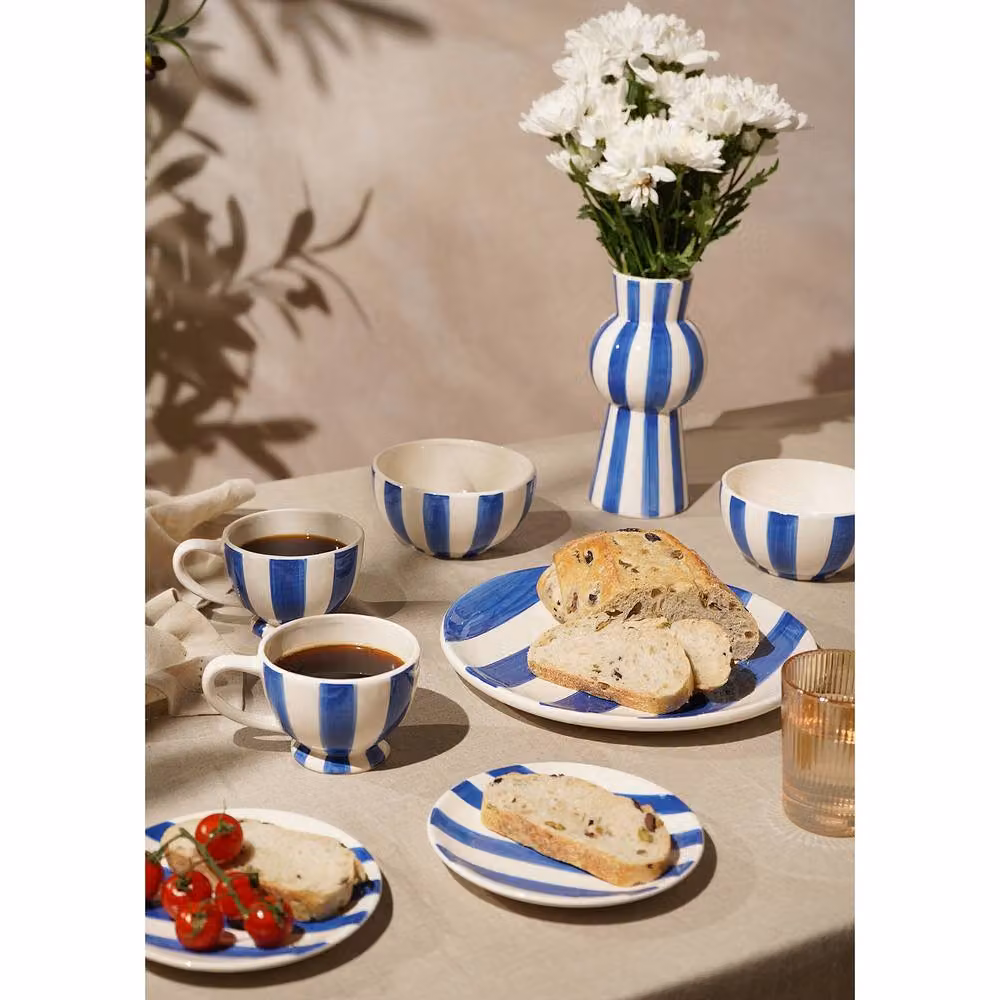 Hestia Set of 4 Blue and White Striped Ceramic Bowls – 4