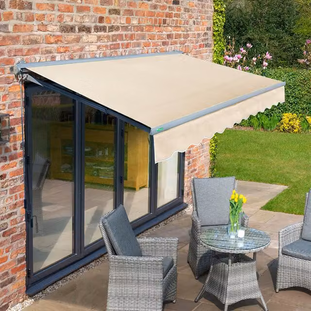 Primrose Half Cassette Garden Patio Awning with Charcoal Aluminium Frame and Ivory Fabric, Width: 250 cm