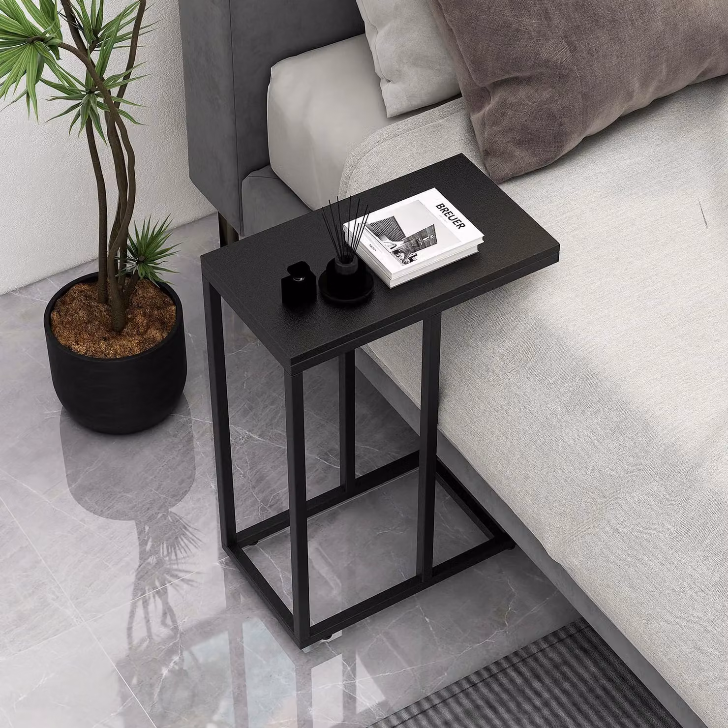 Costway C-Shaped End Table in Black, Height: 64 cm – 3
