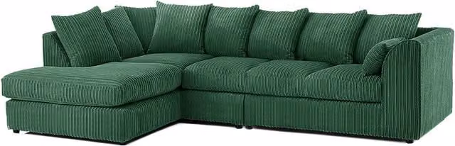 Luxor Living Green Jumbo Cord 5 Seater L-Shape Corner Sofa, Left Hand Facing