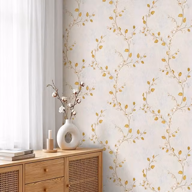 Lifeideas 3D Embossed Non-Woven Floral Botanical Wallpaper in Multicolour Yellow Style F