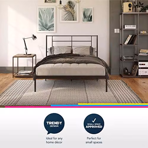 DHP Jensen Modern Metal Double Bed in Black, W/D/H: 140 x 200 cm – 7