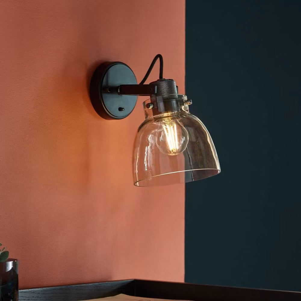 Netlighting Urban Dome Wall Lamp with Smokey Grey Tinted Glass and Black Chrome Plate, E27 – 2