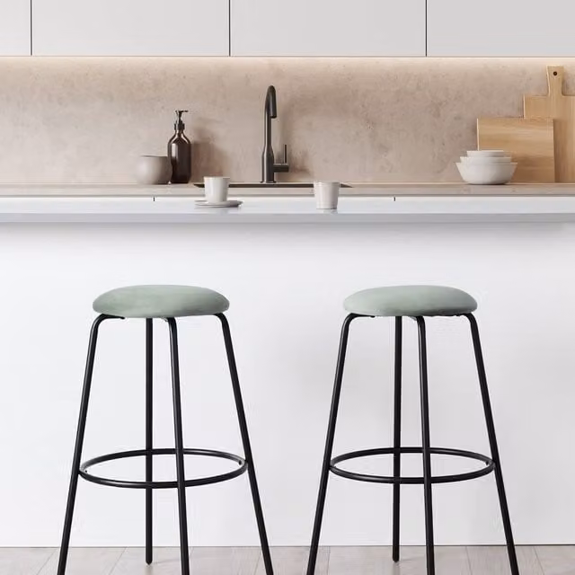 Wyld and Coco Mint Green Velvet Bar Stools Set of 2 with Footrest – 1
