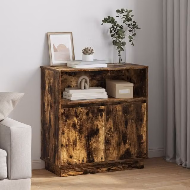 Berkfield Home Modern Sideboard with Integrated LED Lighting in Smoked Brown Oak, W/D/H: 75 x 34.5 x 71 cm