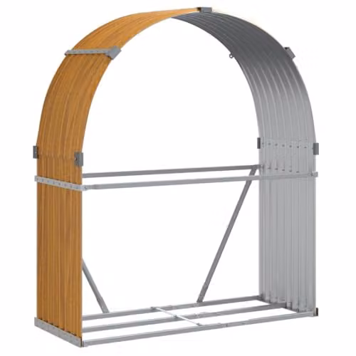 vidaXL Freestanding Log Holder in Brown Wood Look Galvanised Steel W/D/H: 120 x 45 x 140 cm – 1