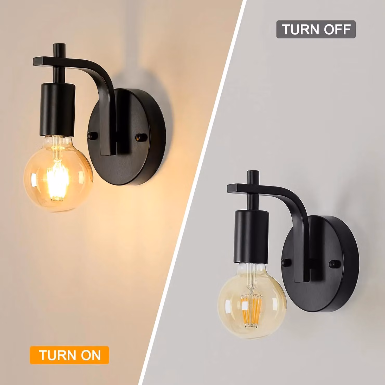 COMELY 2 Pack Black Metal Industrial Vintage Wall Lights with E27 Up and Down Lighting – 6