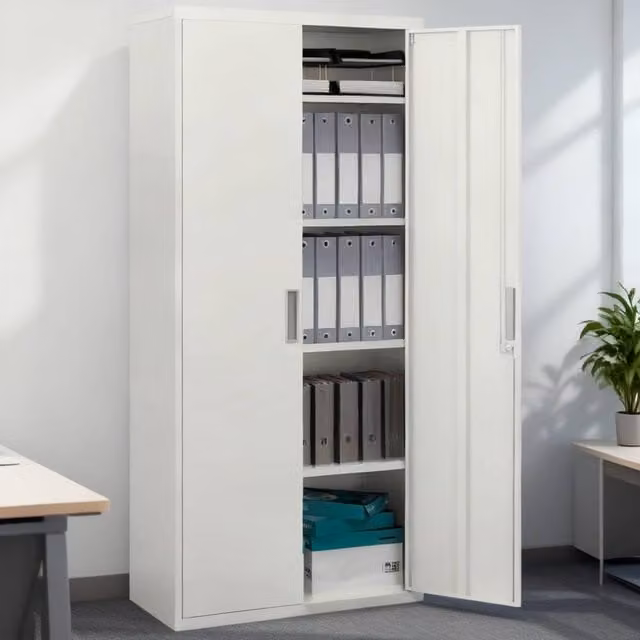 ERGOVEXA Lockable Steel Office Cabinet with Adjustable Shelves, White, H 180 x W 80 x D 40 cm – 1