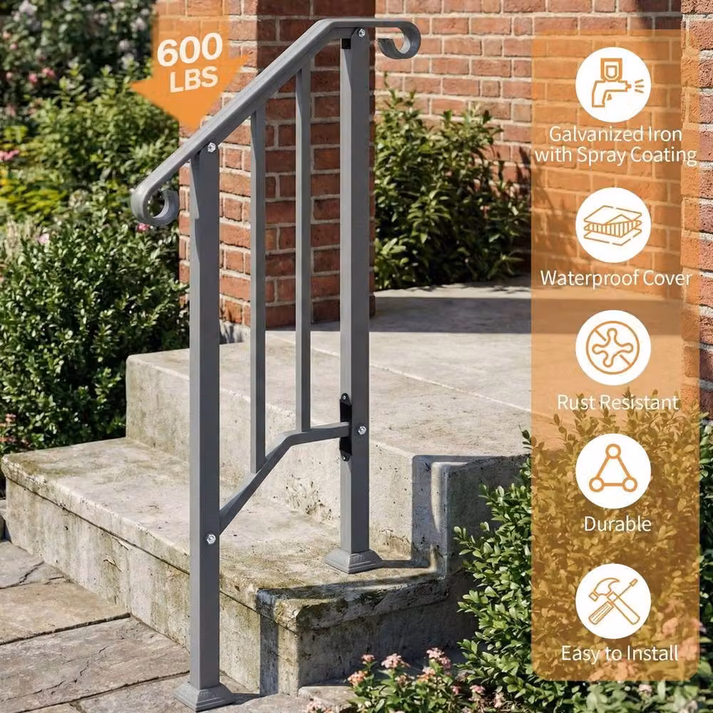 EONLION Galvanised Steel Stair Handrail in Grey, W: 100 cm, H: 200 cm – 3