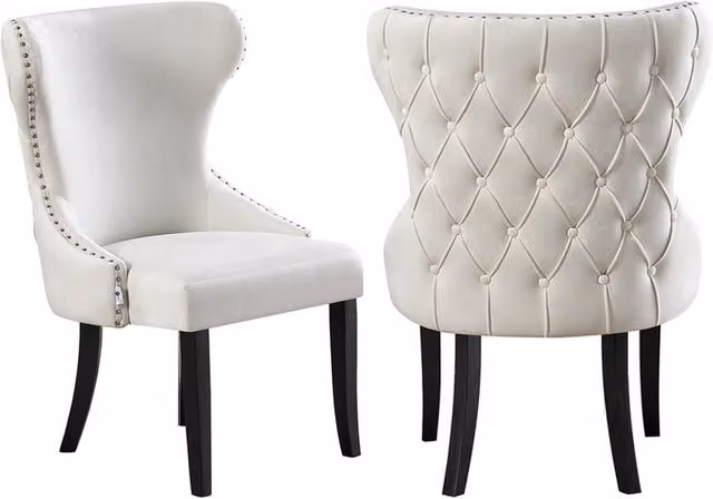 Life Interiors Set of 2 Mayfair LUX White Velvet Upholstered Dining Chairs
