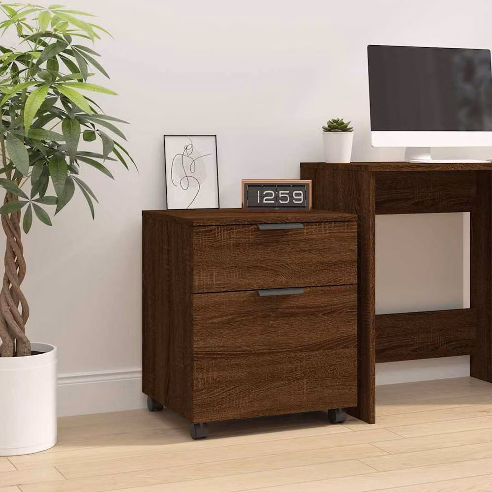 Berkfield Home Mobile File Cabinet with Wheels in Brown Oak, W/D/H: 45 x 38 x 54 cm – 2