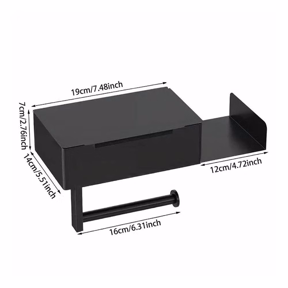 PAWNORA 3-in-1 Wall Mounted Stainless Steel Bathroom Toilet Roll Holder in Black – 2