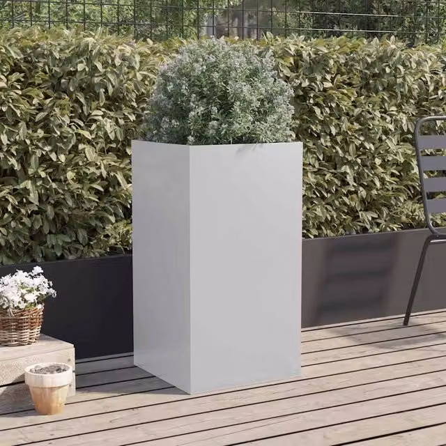 Berkfield Home Silver Galvanised Steel Planter Tub W/D/H: 42 x 38 x 75 cm