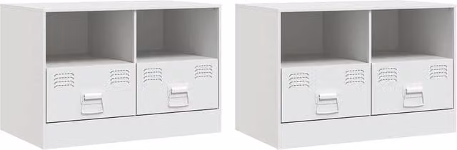 Berkfield Home Set of 2 White Metal TV Cabinets with Hinged Doors and Open Shelves, W: 67 cm, D: 39 cm, H: 44 cm