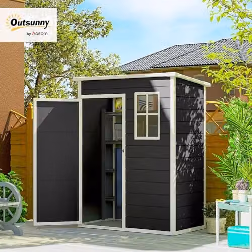 Outsunny Black Plastic Pent Garden Shed with Lockable Door and Window