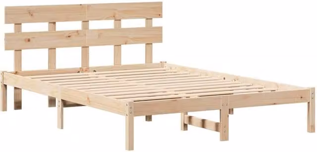 Berkfield Home Solid Wood Pine Bed Frame with Headboard in Natural