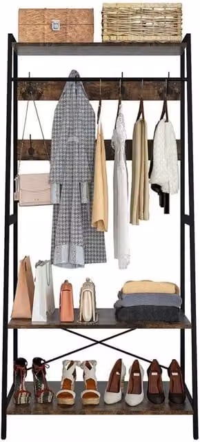 Kelvenix Industrial Clothes Rail Garment Rack and Coat Stand in Brown