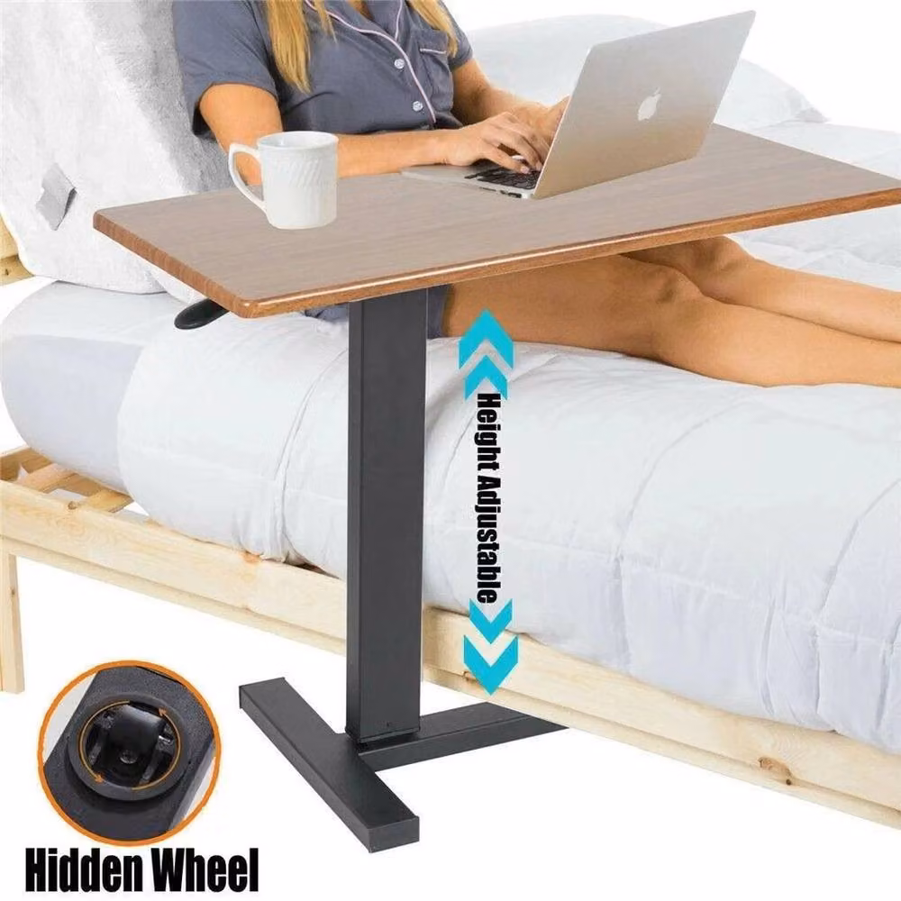 SPETLEK Adjustable Medical Overbed Bedside Table in Sand and Brown with Castors – 2