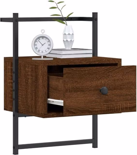 Berkfield Home Wall-mounted Decorative Bedside Cabinet in Brown Oak, W: 35 cm, D: 30 cm, H: 51 cm