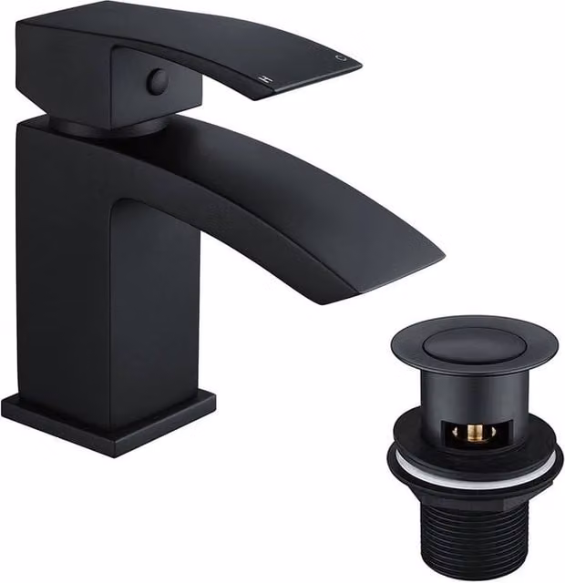 VOGREX Matte Black Single Lever Mono Basin Mixer Tap with Pop Up Waste – 1