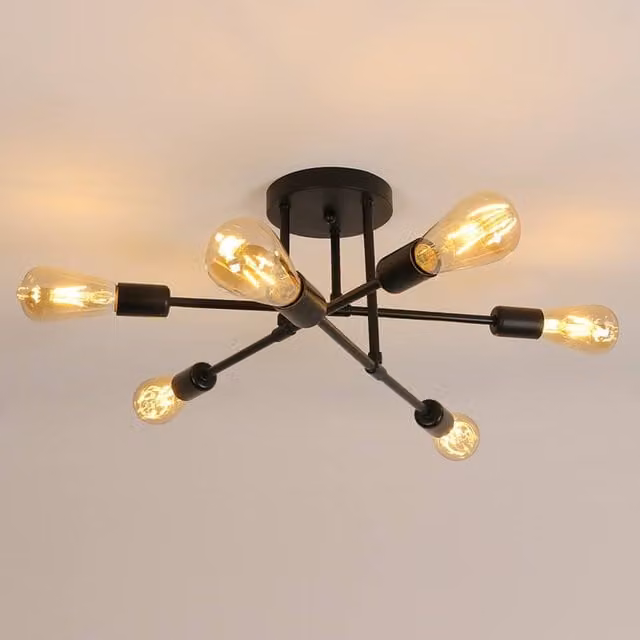COMELY Modern 6-Light E27 Glass Chandelier Ceiling Light in Black and Gold/Brass – 1