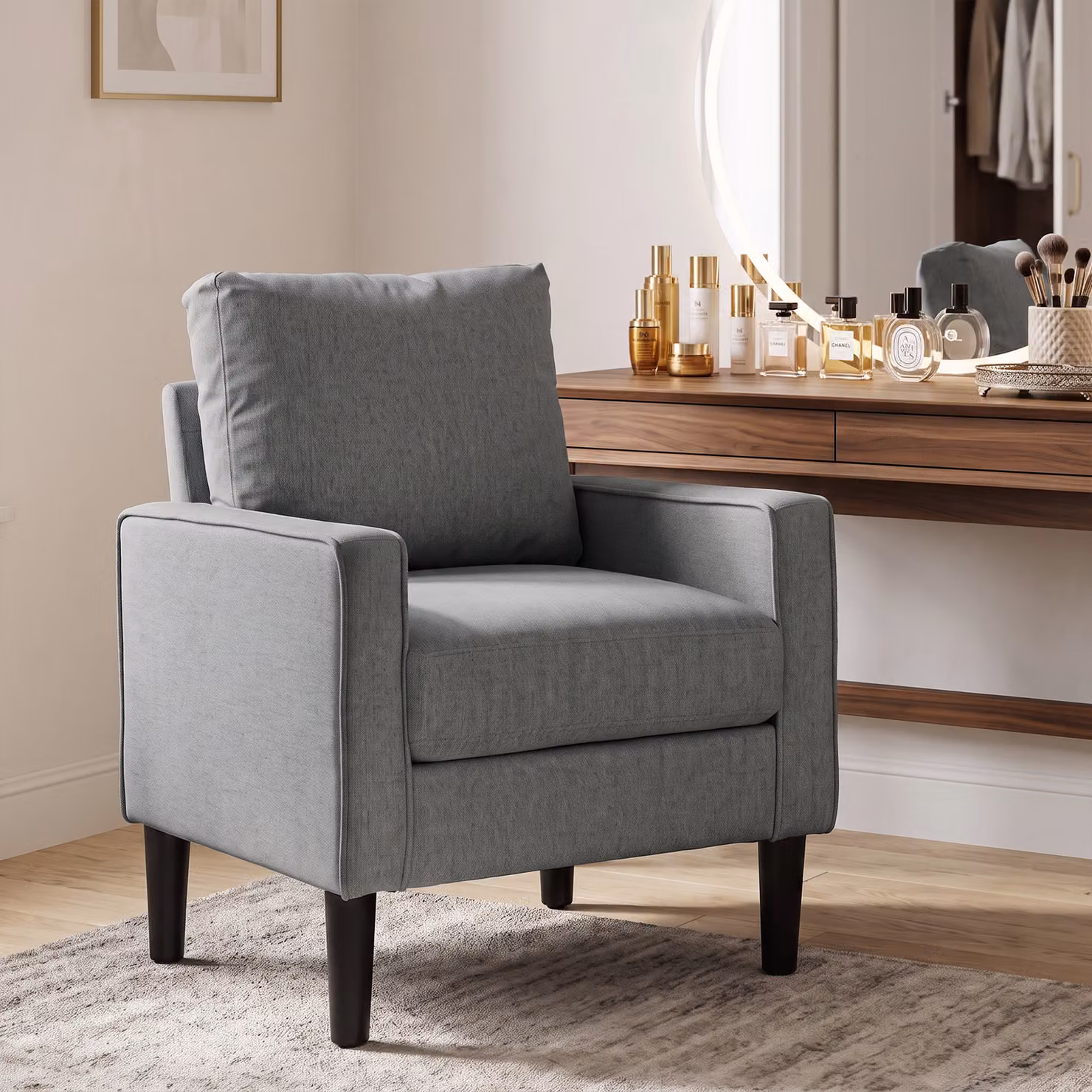 HOMCOM Modern Grey Fabric Accent Chair with Removable Pillow and Spring Cushion, W/D/H: 75 x 45 x 84 cm – 2