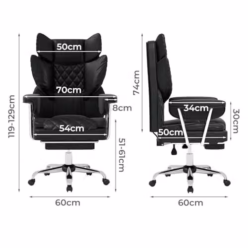 Levede Black PU Leather Ergonomic Executive Office Chair with Footrest, Lumbar Support and Headrest – 3