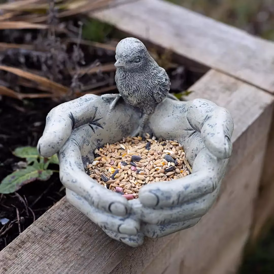 Marco Paul Stone Effect Hands Bird Feeder in Grey – 6