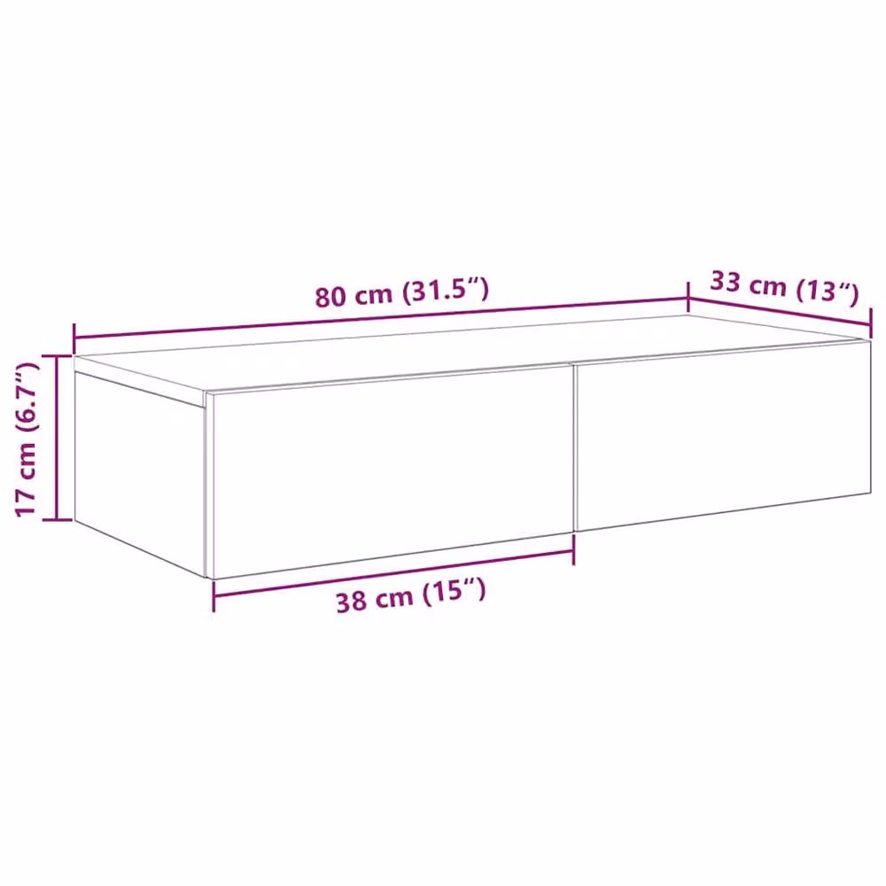 Berkfield Home Modern Black Wall Shelf with Drawers, W/D/H: 80 x 33 x 17 cm – 6