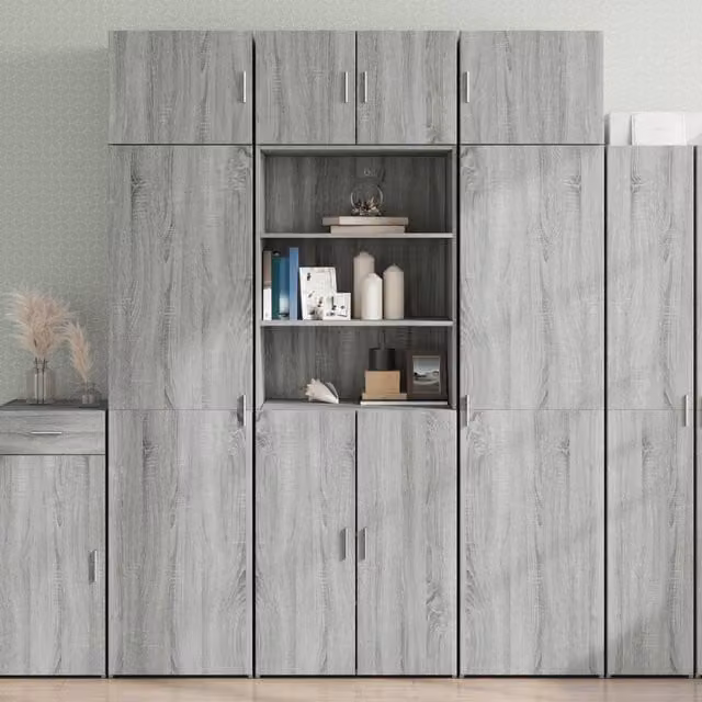 Berkfield Home Grey Modern Wall Mounted Storage Cabinet with Hinged Doors and Open Shelf, W/D/H: 70 x 42.5 x 225 cm – 1