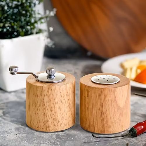 Orsina Rubberwood Salt and Pepper Set in Brown with Silver Chrome Finish – 4