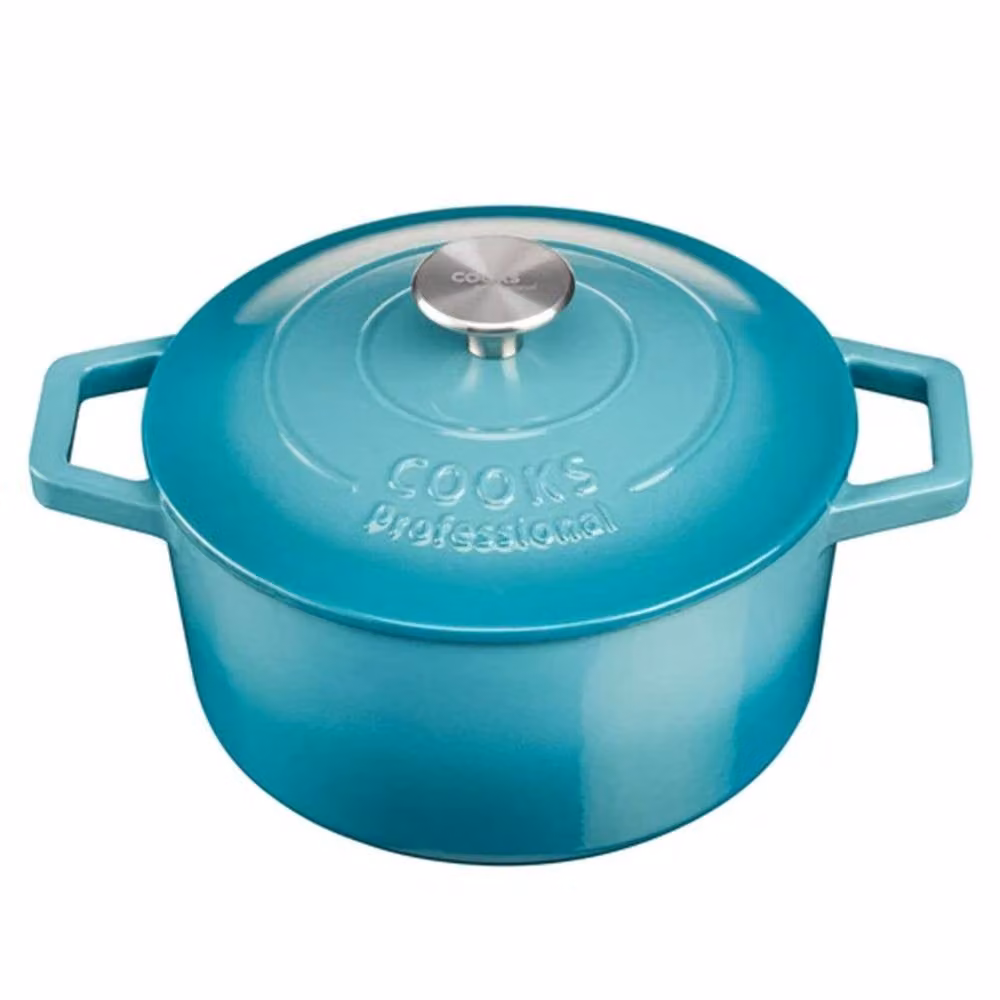 Cooks Professional Set of 3 Enamelled Cast Iron Casserole Dishes with Lids in Teal, Turquoise and Petrol – 4