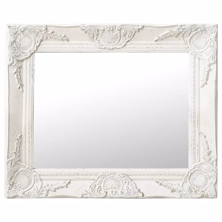 Berkfield Home Baroque Style Wall Mirror in White, W 50 cm x H 40 cm