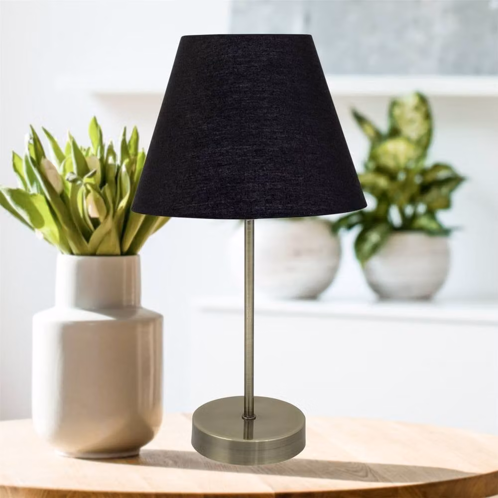 First Choice Lighting Antique Brass Stick Table Lamp with Black Fabric Shade – 2