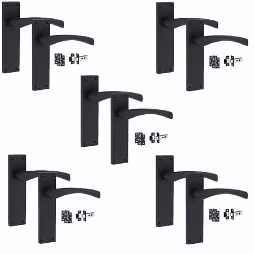Golden Grace Victorian Scroll Door Handles Latch Pack in Matt Black, 5 Sets – 1