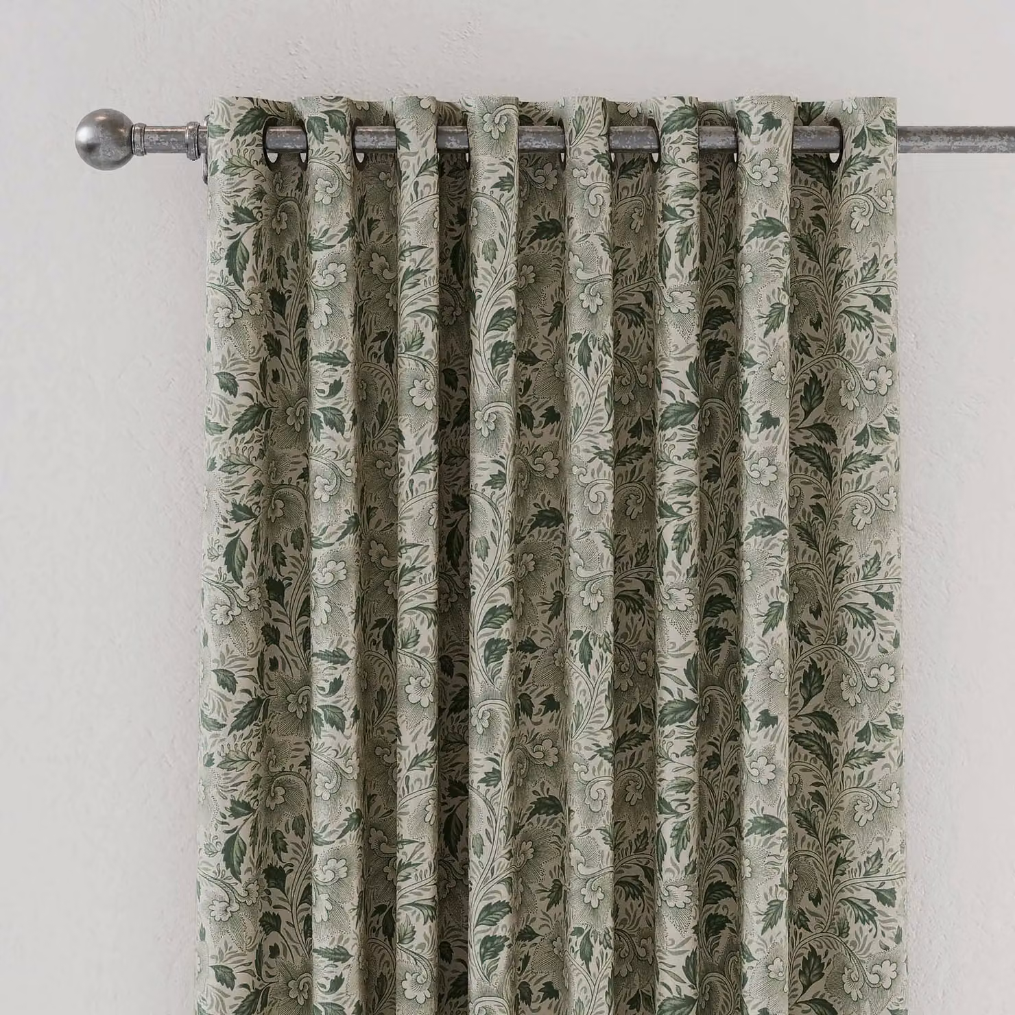 V&A Ornamental Bloom Floral Cotton Eyelet Curtains, Green, Blue and White, W: 137.16 cm, H: 228.6 cm – 2
