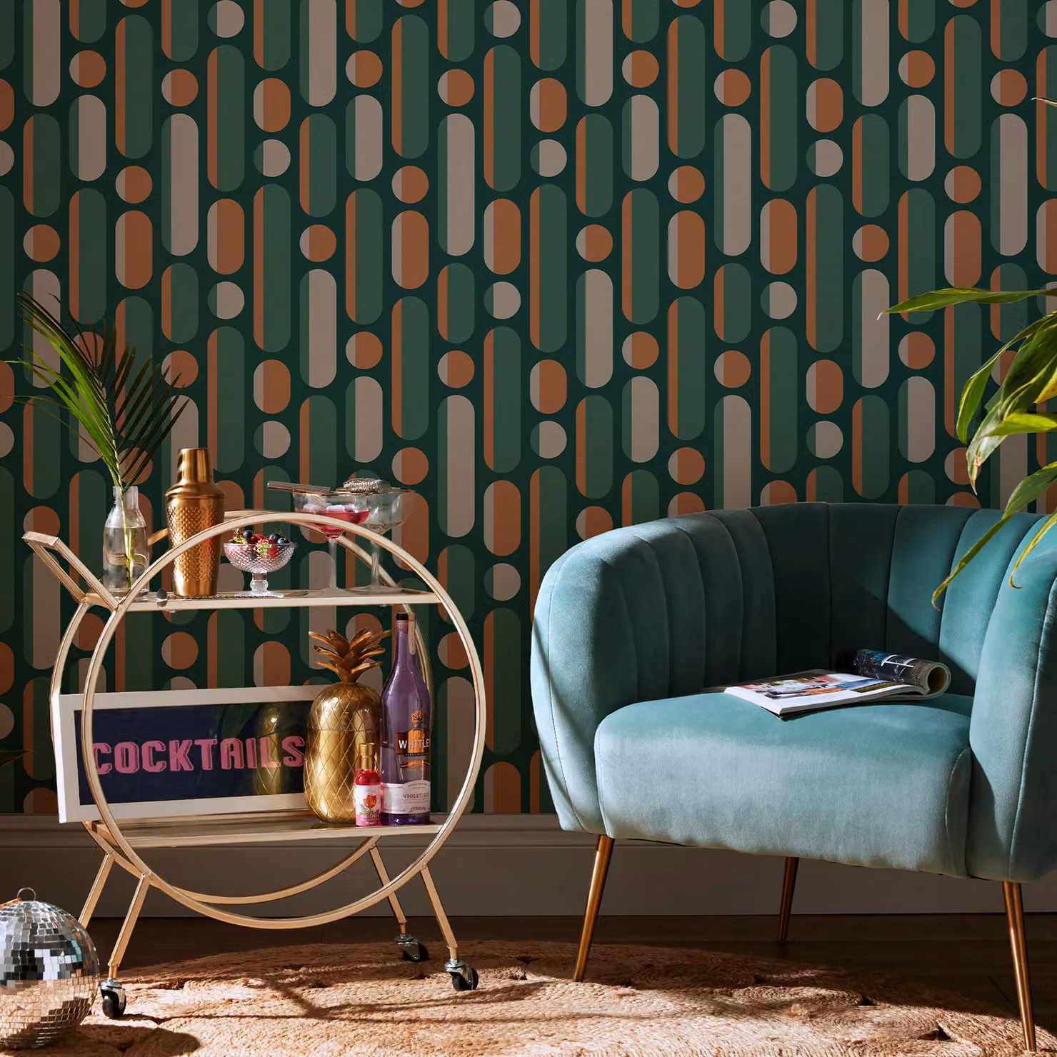 Envy Morse Bottle Tangegreen Rust and Green Geometric Abstract Retro Wallpaper, Width: 52 cm, Length: 1000 cm – 3